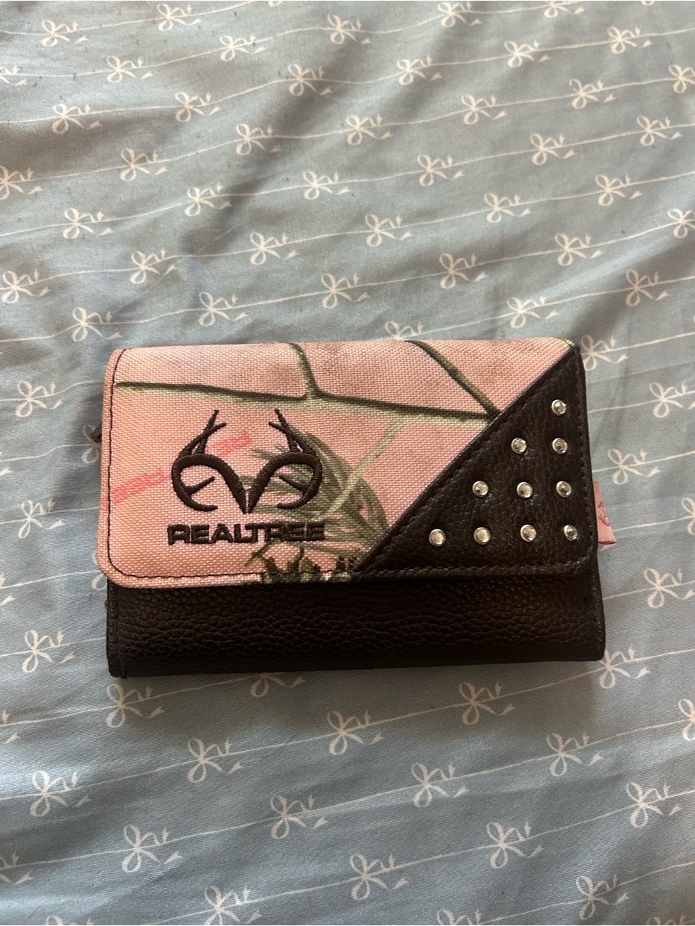Realtree Pink and Black Camo Foldover Wallet with Studs
